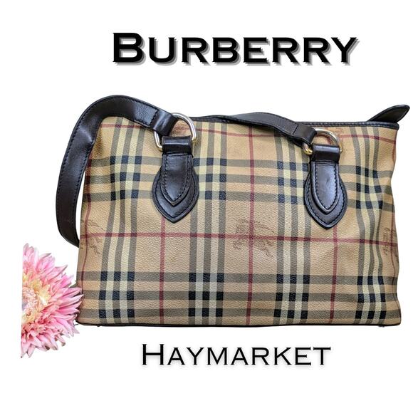 Burberry Haymarket Check Coated Canvas Regent Tote Shoulder Bag Leather Trim - Picture 1 of 10